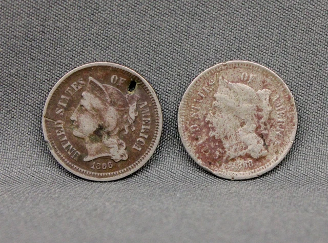 1866/1868 Three 3 III Cent U.S. Coin Circulated Ungraded 2p Lot