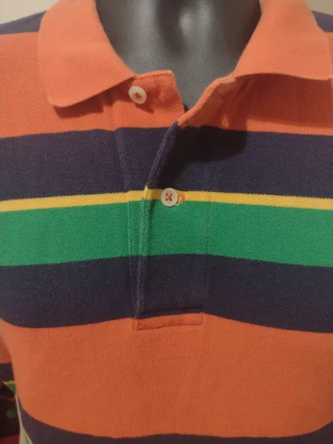 MEN'S POLO RALPH Lauren Orange Striped Long Sleeve Polo Shirt Large L ...
