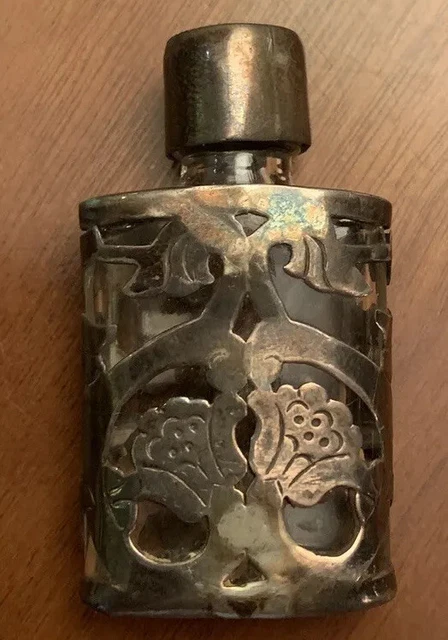 Art Nouveau Sterling Silver & Glass Perfume Bottle Calla Lily Taxco JJC 2”