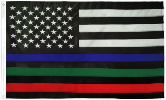 Embroidered Thin Blue Green Red Line Flag 3x5 Police Fire Military USA Thin Line