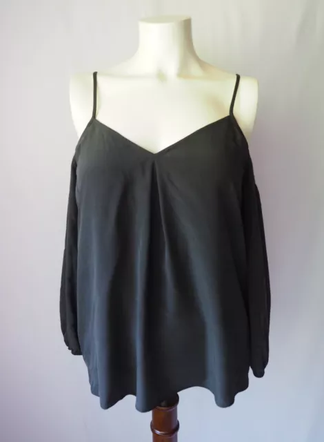 Joie 100% Silk Crepe de Chine Blouse Cold Shoulder Puff Sleeve Black XS