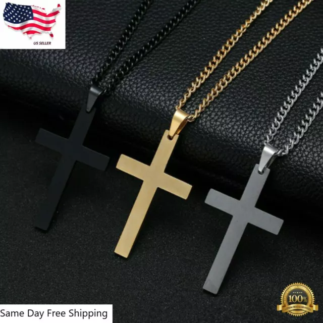 Cross Pendant Necklace Silver Plated, Gold Plated Crucifix Men Women Cuban New