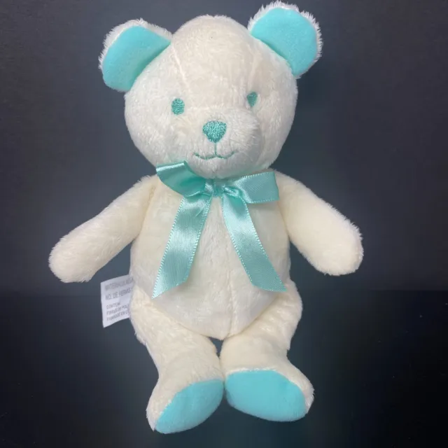 Walmart White Teddy Bear Plush Blue 7" Stuffed Animal Baby Lovey Squishy Velour