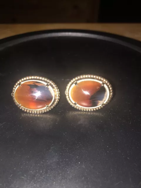 Vintage Oval Amber And Gold Tone Oval Cuff links