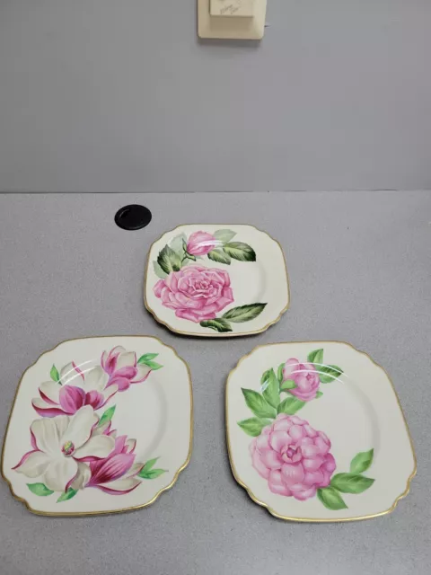 3 Vintage Onondaga Pottery Co Flowered Syracuse China Plates