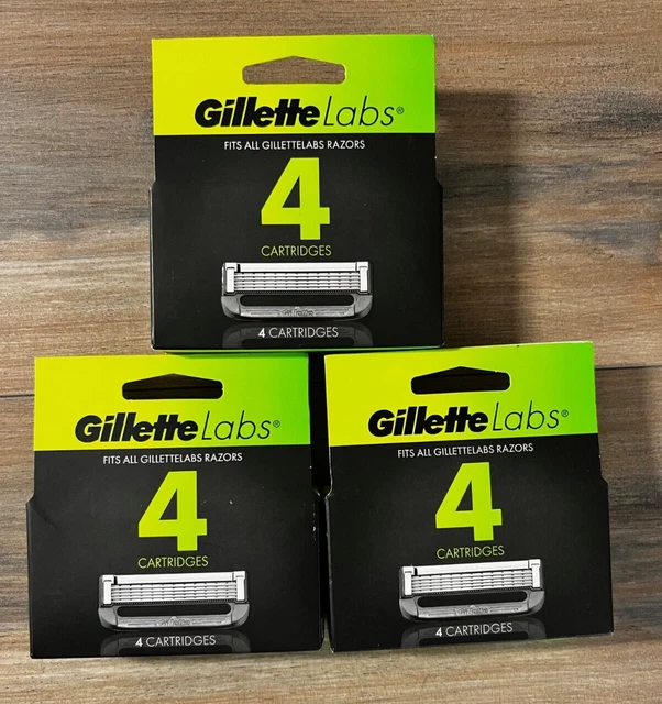 LOTE DE 3 cartuchos de afeitar Gillette Labs de 4 quilates (se adapta a todas las maquinillas de afeitar Gillette Labs)