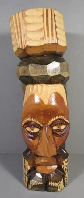 Hand Carved Wooden Tiki Man Face Statue Jamaica "No Problem" VINTAGE 6.25" x 2"