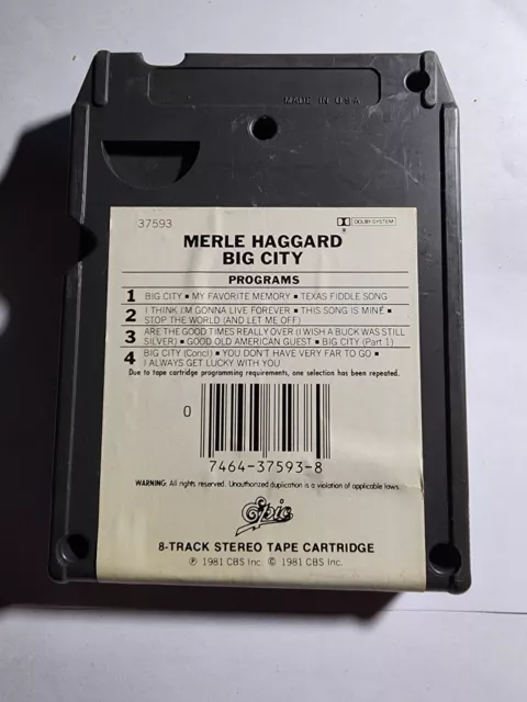 MERLE HAGGARD 8-TRACK 1981 Big City Country 37593 Epic VG ET2 $10.00 ...