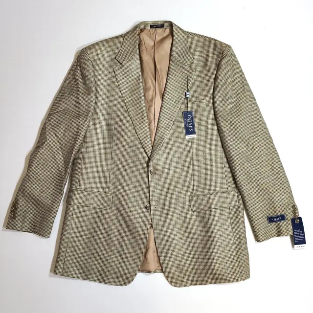 Chaps Ralph Lauren 100% Silk Sport Coat Mens 44L 44 Brown Houndstooth