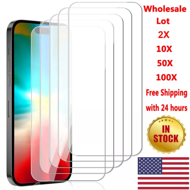 Wholesale Lot 100X iPhone 15 Pro Max 14 13 12 11 Tempered Glass Screen Protector