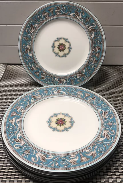 8 Wedgwood  Florentine Turquoise 10 3/4" Dinner Plates W3414 Excellent.