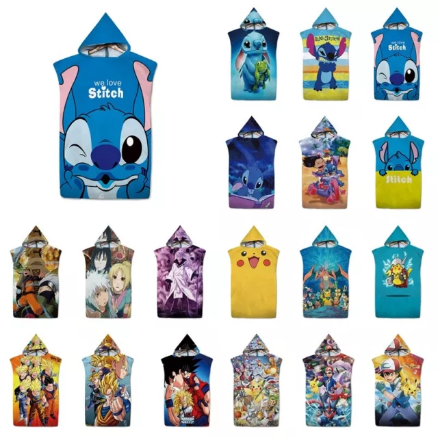 Kids Stitch Anime Hooded Poncho Beach Bath Towel Swim  Changing Robe