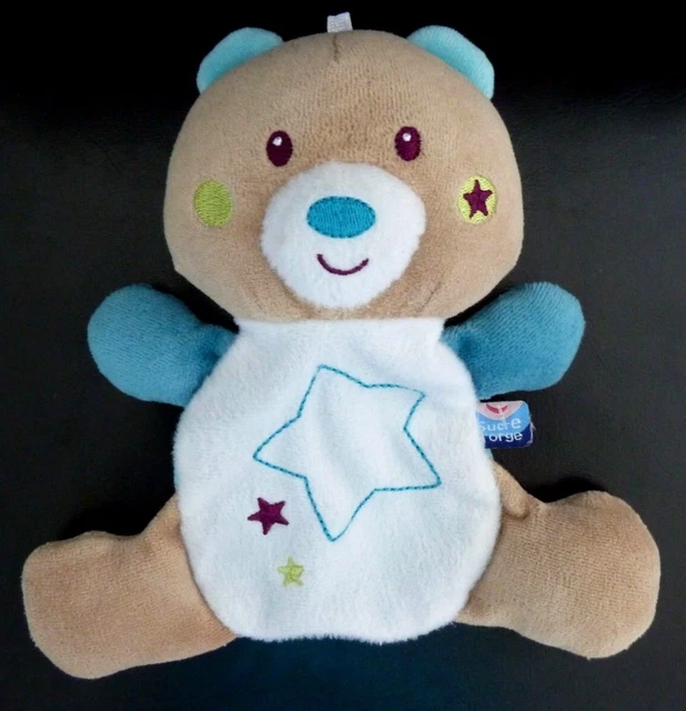 *. Doudou Plat Sucre D'orge Ours Blanc Bleu Luminescent Etoiles - Ttbe