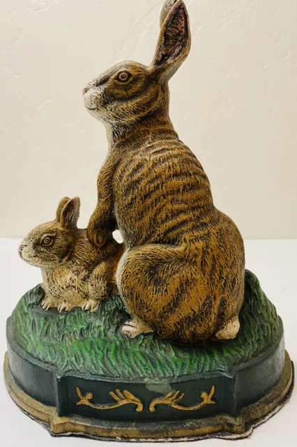 Vtg Hare & Baby leveret Bunny Cast Iron Metal Figurine Decorative
