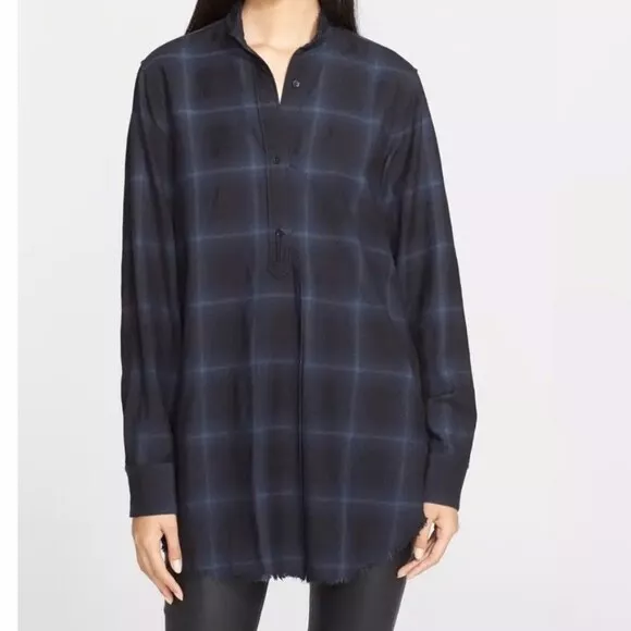 Helmut Lang Plaid Wool +Cashmere Distressed Shirt, New, Size XS, Original $475