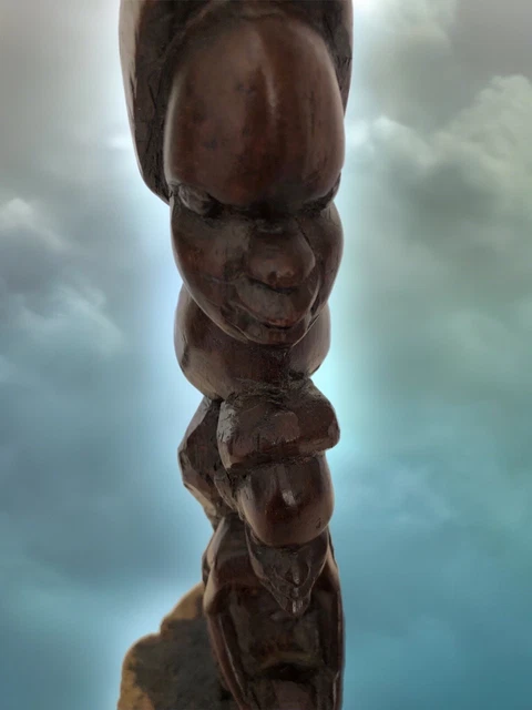 African Makonde Ebony “Tree Of Life” Carving 9 Inches Tall On Wood Base