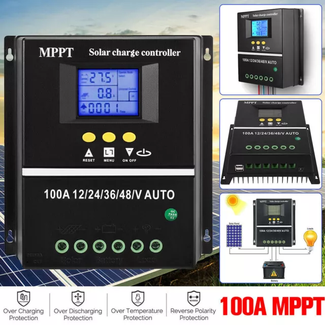 100A MPPT Solar Charge Controller 12V-48V DC 2 USB Solar Panel Charge Regulator