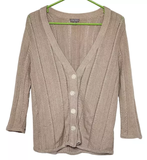 J Jill Womens S Cardigan Sweater Knit 3/4 Sleeve 100% Cotton Light Brown