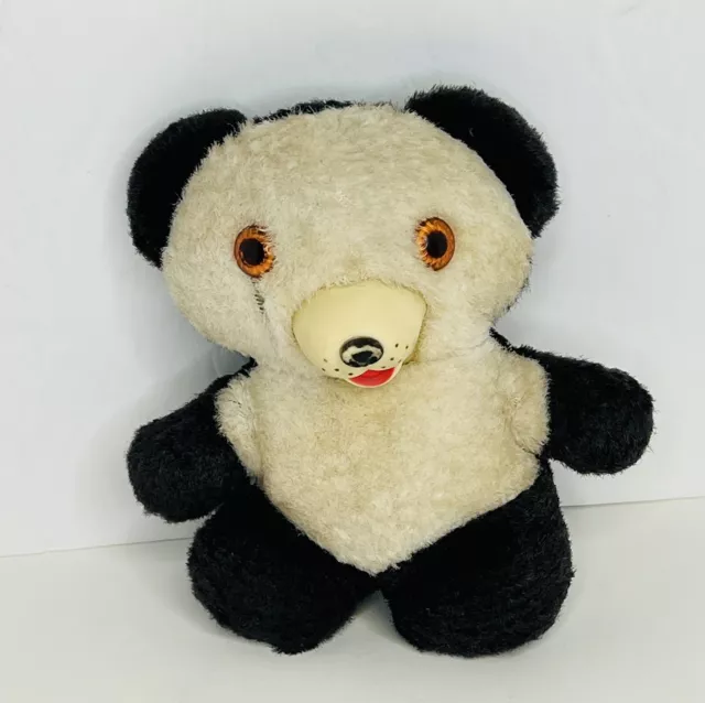 Sm Vtg Panda Plush Stuffed Animal Teddy Bear Rubber Nose Black White Japan *READ