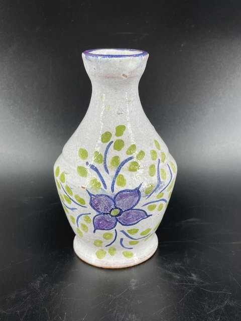 Studio Art Pottery Bud Vase Hand Purple Flower Glazed Majolica Signed Clay
