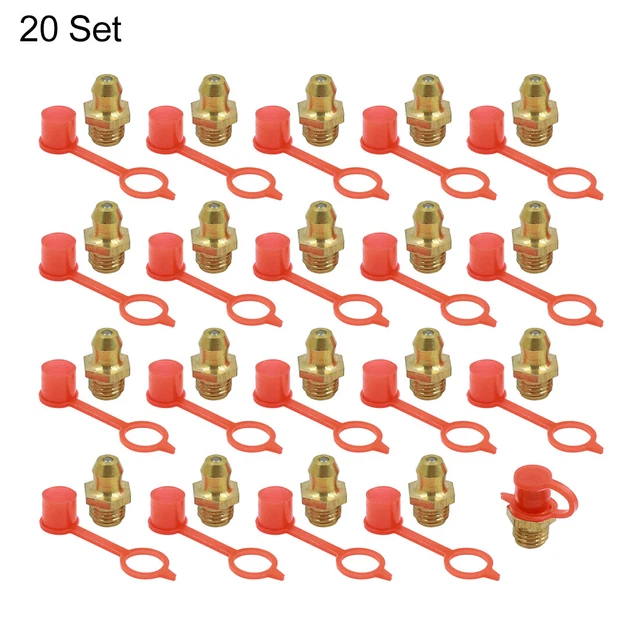M8 Brass Thread Straight Grease Nipple Fittings with Red Dust Cap for Car 20 Set