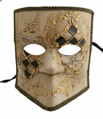 Mask from Venice Bauta Asso Checkerboard Black Golden Carnival Venetian 1881 V70