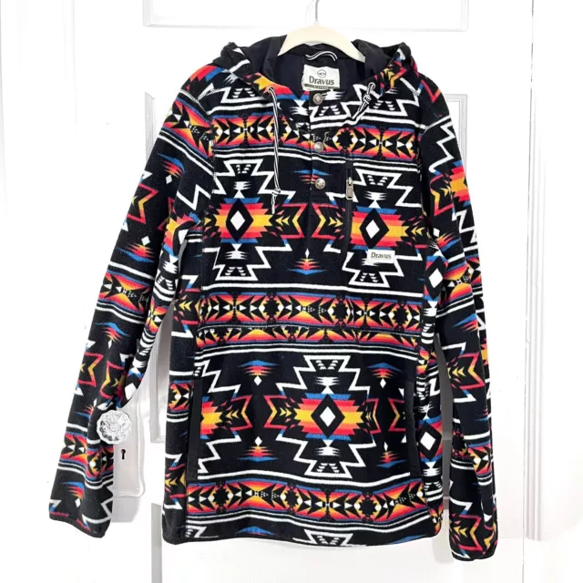 Dravus Fleece Jacket Mens Extra Large Black Hooded Pullover Southwestern Navajo