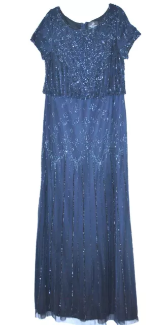 New Adrianna Papel Mesh Navy Maxi  Shiny Beads Formal Evening Dress 12/14