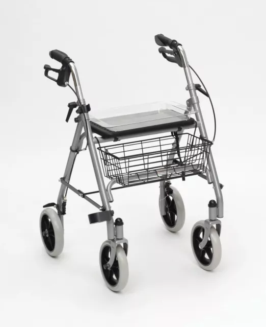 Lightweight Walking Frame 4 Wheel Rollator Walker Mobility Aid Tray Seat Basket 2