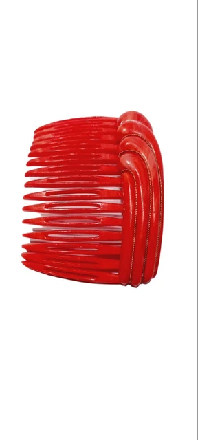 Vntg 1979 Paris Diffusion Gold Wire Hair Comb Barrette Lucite Dark Coral 2.75"