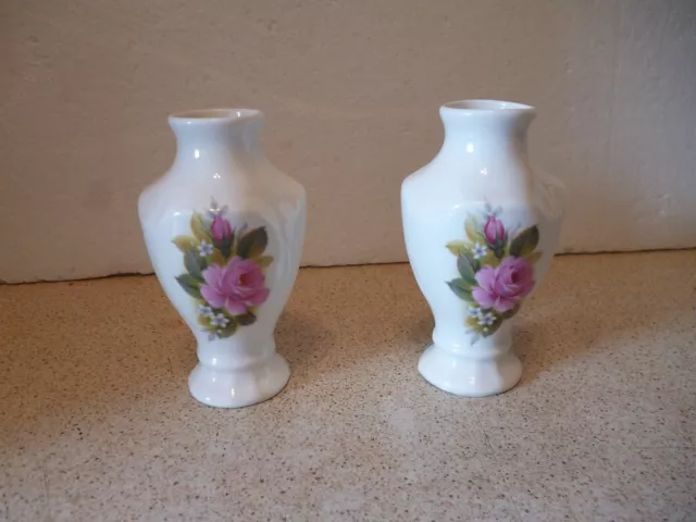 Pair Of Miniature St.George Fine Bone China Vases Made In England Rose Design