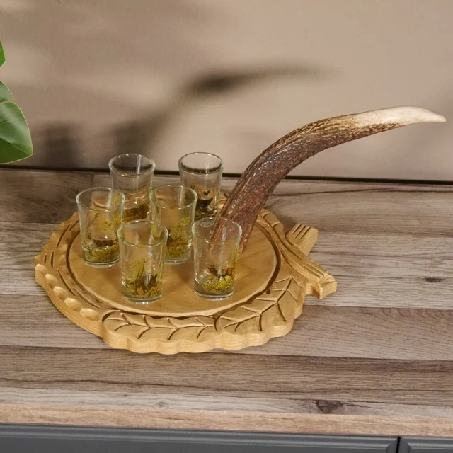 Aguardiente Proveedor Schnapsbrett H14 CM Ciervo Barra Asa Con 6 Pieza Vasos