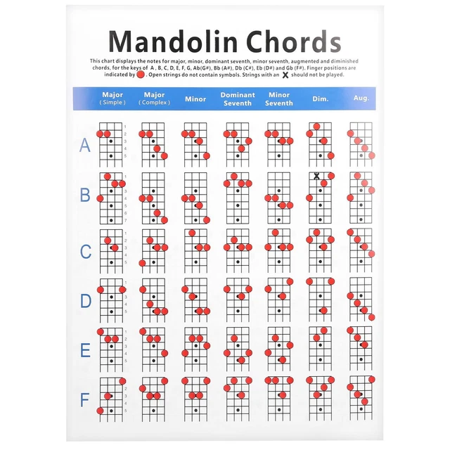 MANDOLIN CHORD CHART for Beginners EasyFret Notation Adult/Kid 10