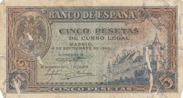 Crs0359 Billete España 5 Pesetas 1940 Mbc 18