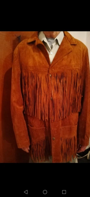 Veste Vintage Homme En Cuir Peau De Mouton Daim Avec Franges - Style Biker Rétro - Neuf Avec étiquettes
