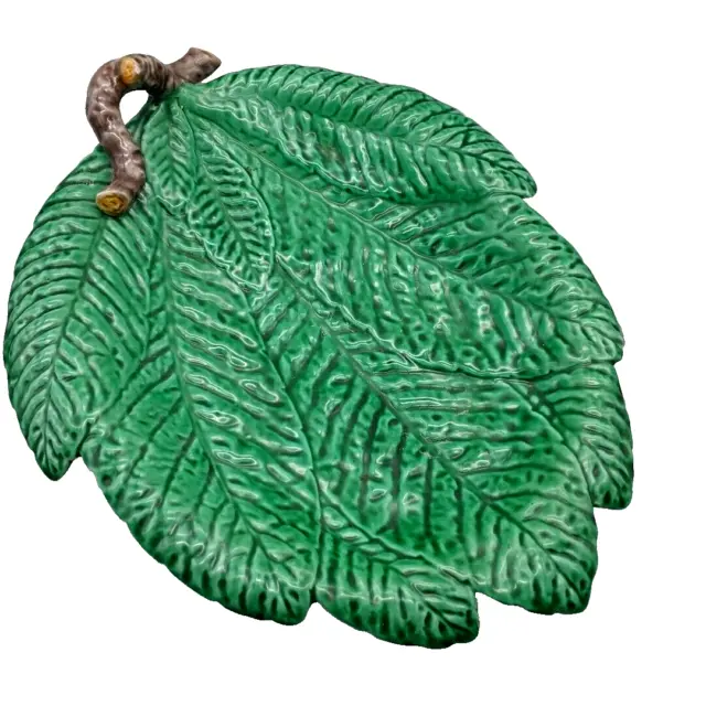 Majolica Pottery BIG Green Leaf Platter Portugal 557 15.5"x12" RARE Serving Tray