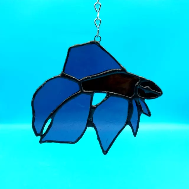 Handmade Stained Glass Suncatcher Betta Fish Purple & Violet Transparent Glass