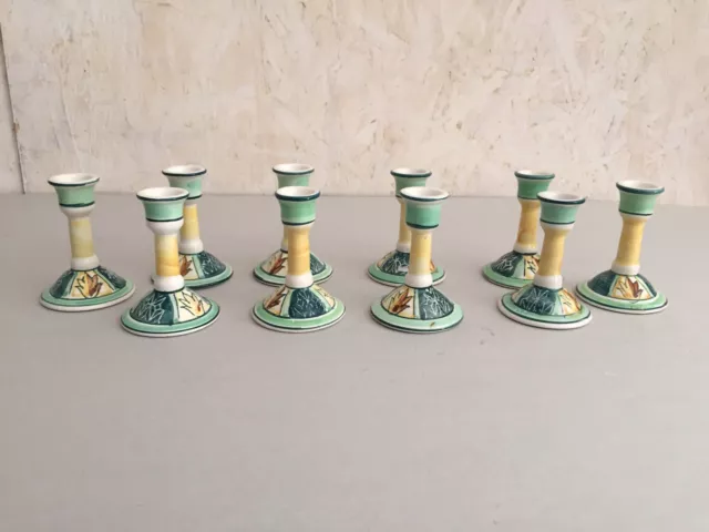 Lotto Di N°10  Candelabri In Ceramica Dipinti A Mano Colore Verde 2