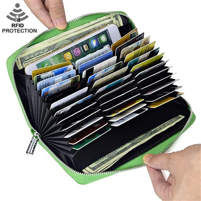 Mens/Womens Leather Large Capacity Credit ID Card Holder RFID Blocking Wallet