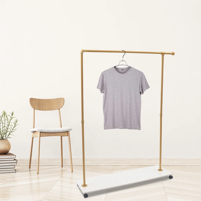 GARMENT RACK FLOOR Clothes Hanger Round Tube Stand With Wheels Storage