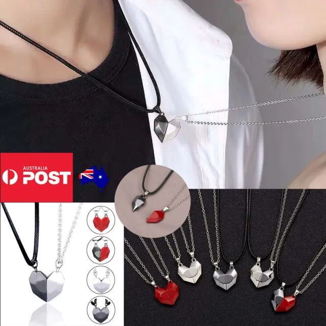 Couple Love Heart Magnetic Necklace Set Partners Lovers BFF Matching Pendant AU