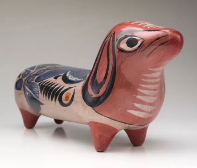 Large Tonalá Mexican Ceramic Dog, Hand Painted Folk Art Mexican, 1970s Mexico