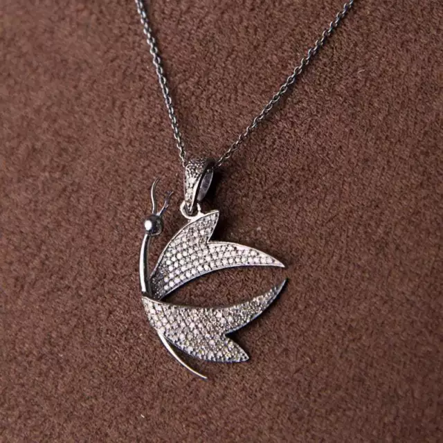 Natural Pave Diamond Butterfly Pendant 925 Solid Sterling Silver Jewelry