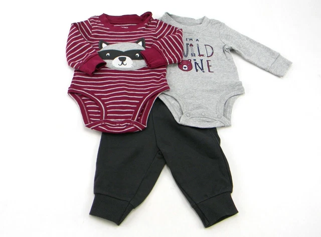 Carter's 3-pc Layette Set Baby Boy's Gray/Red Bodysuit/Pants Size 3 Months