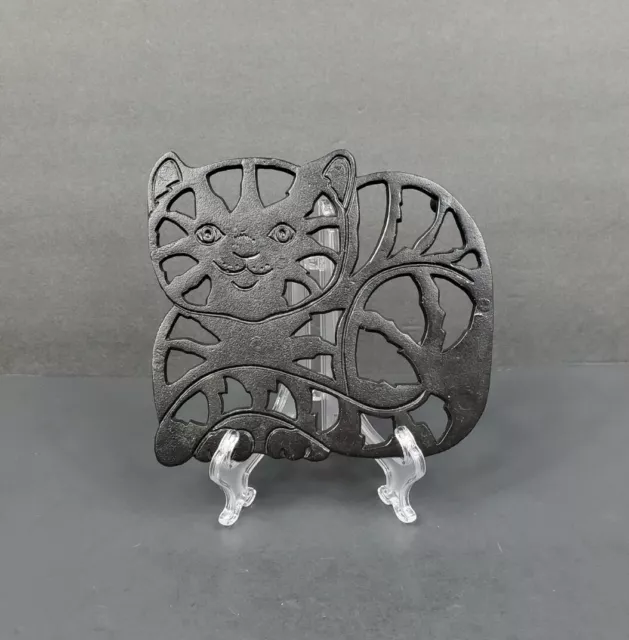 Cast Iron Cat Trivet 7" x 6.75" Decorative Black Cat Shaped Décor Hot Plate EUC