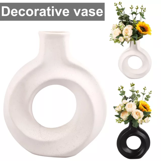 Ceramic Vase White/Black Hollow Flower Vase Modern Minimalist Flower Vases foCGP