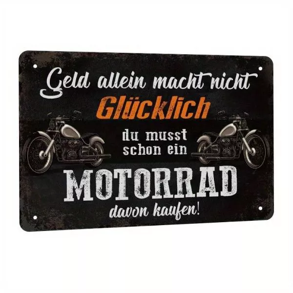 Blechschild Geld Motorrad glücklich 20x30cm Retro Vintage TE127