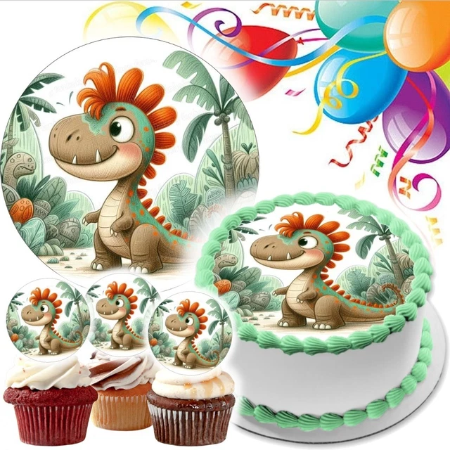 Essbare Dino-Tortendeko: 20cm Aufleger + 20 Muffinaufleger – Vegetarisch, Zuckerfrei Für Kindergeburtstag
