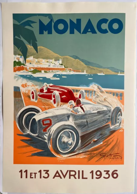 Affiche lithographie GRAND PRIX AUTOMOBILE DE MONACO 1936 Geo Ham 70x100cm 80's