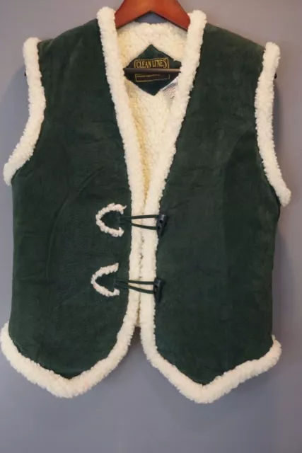 Un-used! 70s Suede Sherpa Vest Hunter Green Med